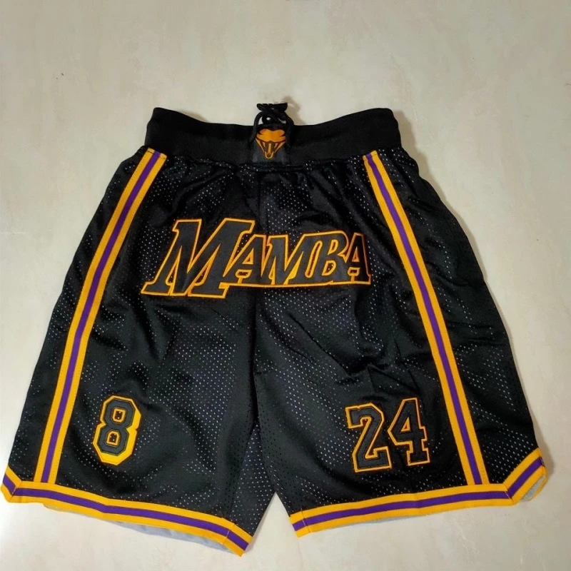 

Basketball Shorts Oversize Men 24 Bryant Athletic Sport Black MAMBA Embroidery Sewing High Street Hip Hop Breathable Middle Pant