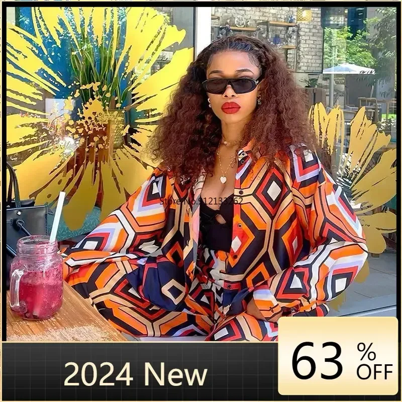 

Весна-Осень 2023, африканские женские комплекты из двух предметов с длинным рукавом, V-образным вырезом и принтом из полиэстера, топ и длинные брюки, африканская одежда для женщин