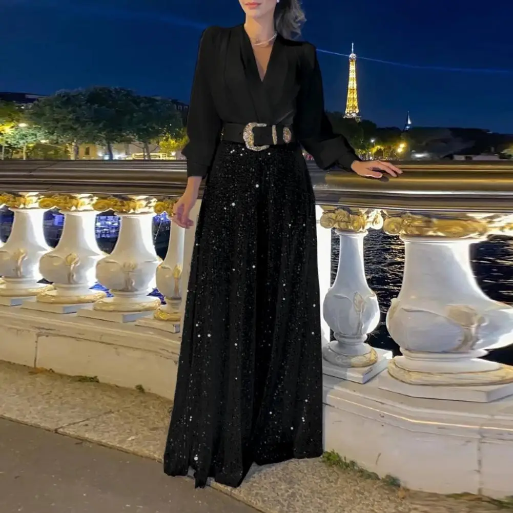 Evening Jumpsuit Elegant Ladies' Shiny Sequin Prom Jumpsuit Wide Leg Long Sleeve V Neck for Parties Evening Events Deep V Neck
Evening Jumpsuit Elegant Ladies' Shiny Sequin Prom Jumpsuit Wide Leg Long Sleeve V Neck for Parties Evening Events Deep V Neck