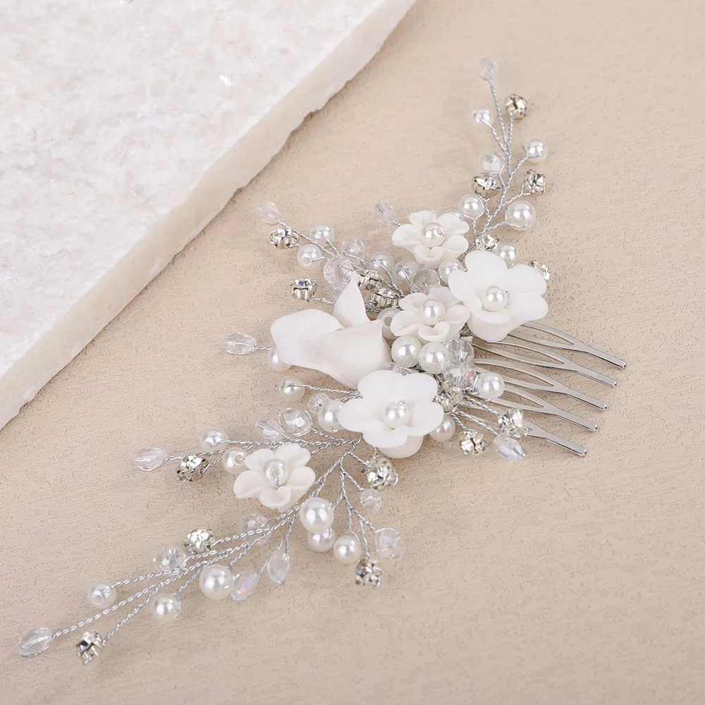Silver Flower Bride Hair Comb for Women Wedding Hair Accessories Pearl Rhinestone Bridal Side Hair Comb Crystal Party Headpiece 3 S07ca1934c39447a389775c9b7e5cf753u