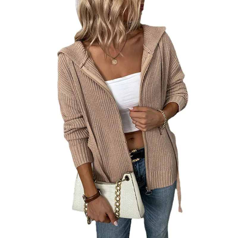 Everkaki New Sweater Women Solid Color Hooded Zip Knit Sweater Autumn and Winter Drawstring Pocket Women's Cardigan Jacket
Everkaki New Sweater Women Solid Color Hooded Zip Knit Sweater Autumn and Winter Drawstring Pocket Women's Cardigan Jacket