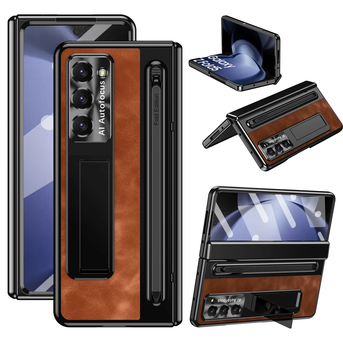 

For Samsung Galaxy Z Fold 5 Case Vintage Leather Hinge Fold 4 3 With S Pen Holder Magnetic Kickstand Full Screen Protector Cover