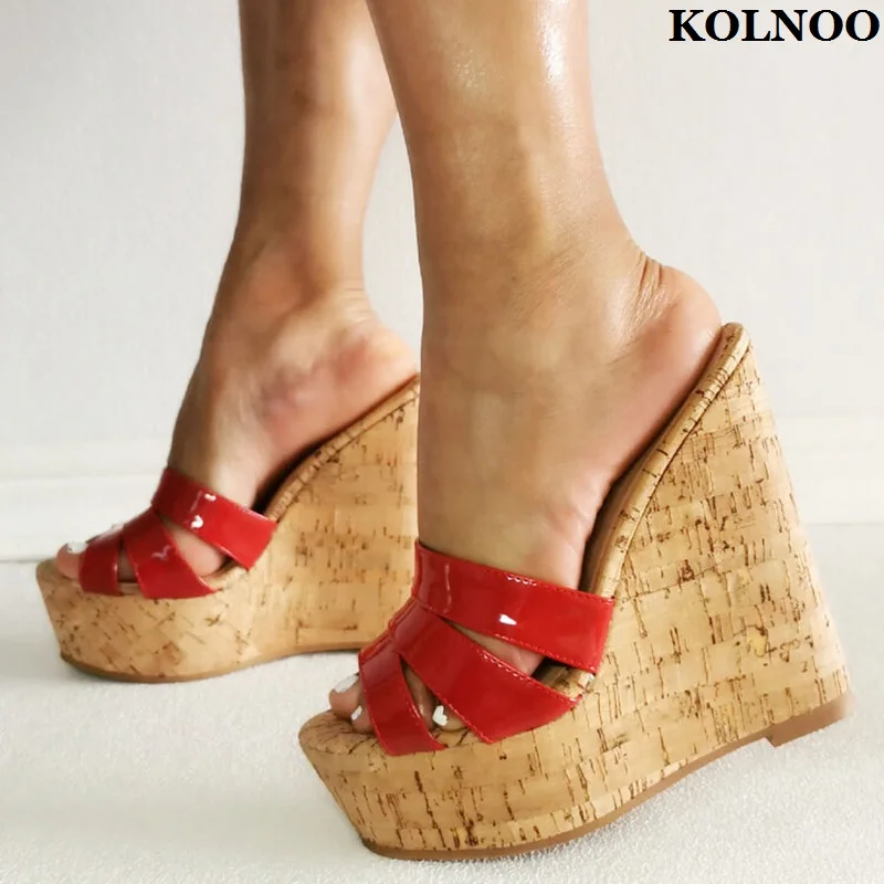 

Kolnoo New Real Photos Women's Wedges Heels Slippers Peep-toe Large Size 35-47 Sexy Sandals Evening Party Fashion Hot Sale Shoes