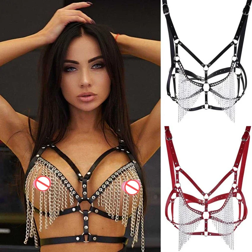 

Sex accessories Leather Chain Harness Body Bra Chest Goth Punk Sexy Chain Necklace Women BDSM Bondage Nightclub Sex Toys