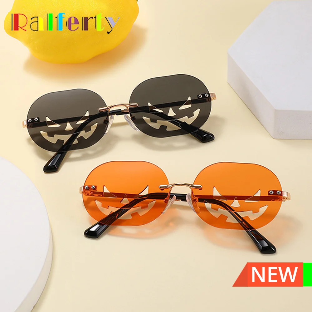 

Ralferty Vintage Rimless Festival Sunglasses Kids Funny Halloween Pumpkin Glasses Child Cool Eyewear