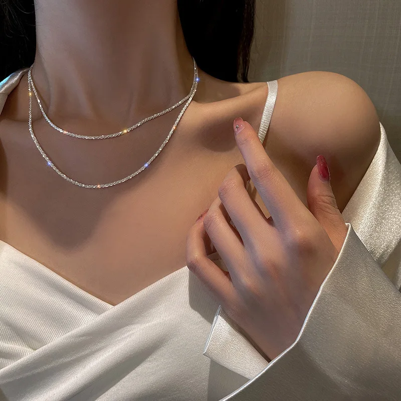 

Fashion 925 Sterling Silver Sparkling Clavicle Chain Choker Necklace for Women Girls Fine Jewelry Evening Party Gift