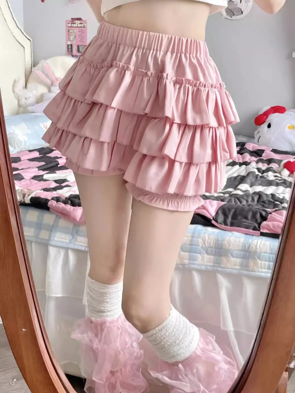 

Cute Mini Skirts Women Pleated Ruffles Japanese Style Kawaii Ball Gown Lolita Y2K Layered Sweet Elastic Waist Girls Faldas