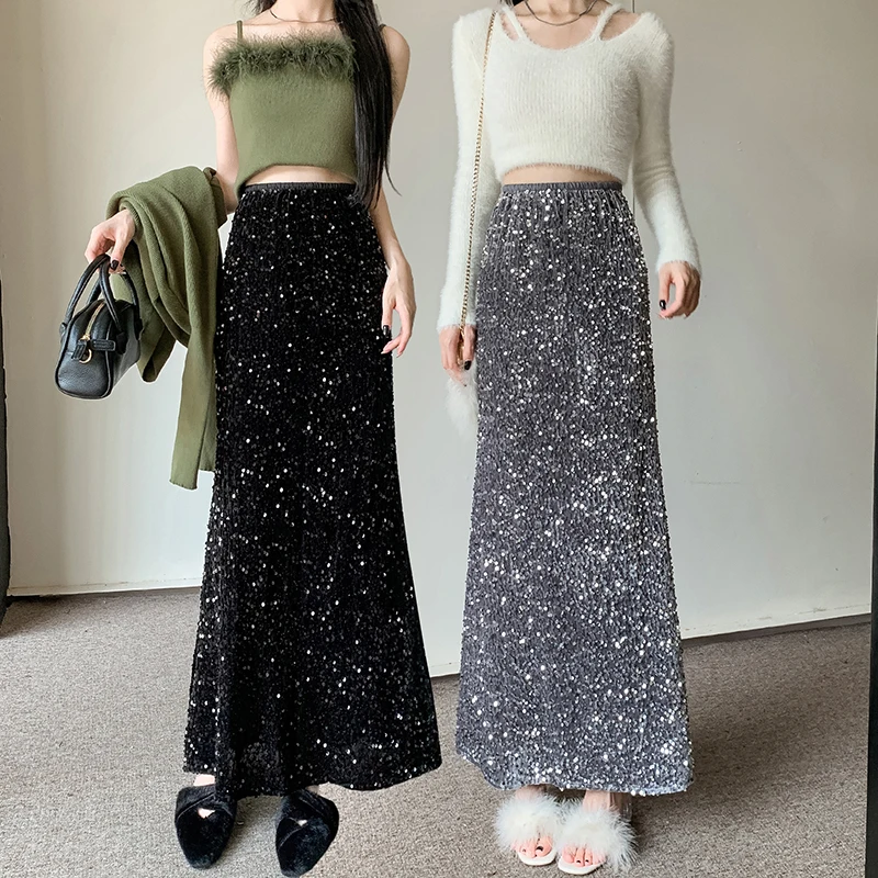 Sutimine Long Sequin Skirt Women Autumn Korean Elastic Waist Elegant Back Split Slim A-line Skirt with Paillettes Evening Party
Sutimine Long Sequin Skirt Women Autumn Korean Elastic Waist Elegant Back Split Slim A-line Skirt with Paillettes Evening Party