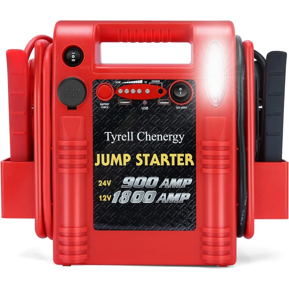 

Car Battery Jump Starter - FlyAuto 1800 Amp 12V 24V Heavy Duty Jump Box, Works with Truck Tractor, with USB/DC Power Unit