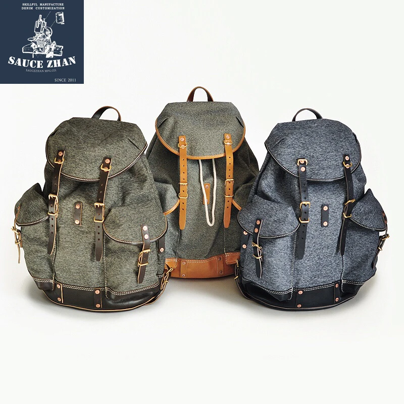 

SAUCE ORIGIN Pepper Salt Swiss Army Backpack Travel Backpack Men Denim Luxury Backpack Double Thickness