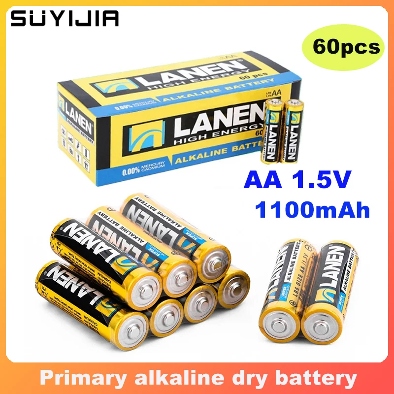 

Disposable Alkaline Dry Battery 60pcs AA 1.5V 1100mAh Suitable for Body Temperature Gun Fingerprint Lock Toy Electric Toothbrush