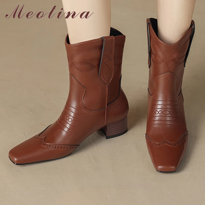 Meotina Women Genuine Leather Ankle Boots Square Toe Thick Mid Heels Western Short Boot Ladies Fashion Shoes Autumn Winter Black
Meotina Women Genuine Leather Ankle Boots Square Toe Thick Mid Heels Western Short Boot Ladies Fashion Shoes Autumn Winter Black