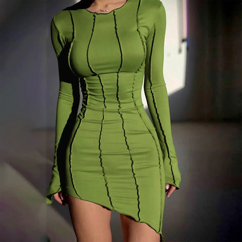 2023 Sexy Club Striped Y2K Mini Bodycon Party Dress Autumn Irregular O Neck Women Long Sleeve Club Dress Robes De Soirée
2023 Sexy Club Striped Y2K Mini Bodycon Party Dress Autumn Irregular O Neck Women Long Sleeve Club Dress Robes De Soirée