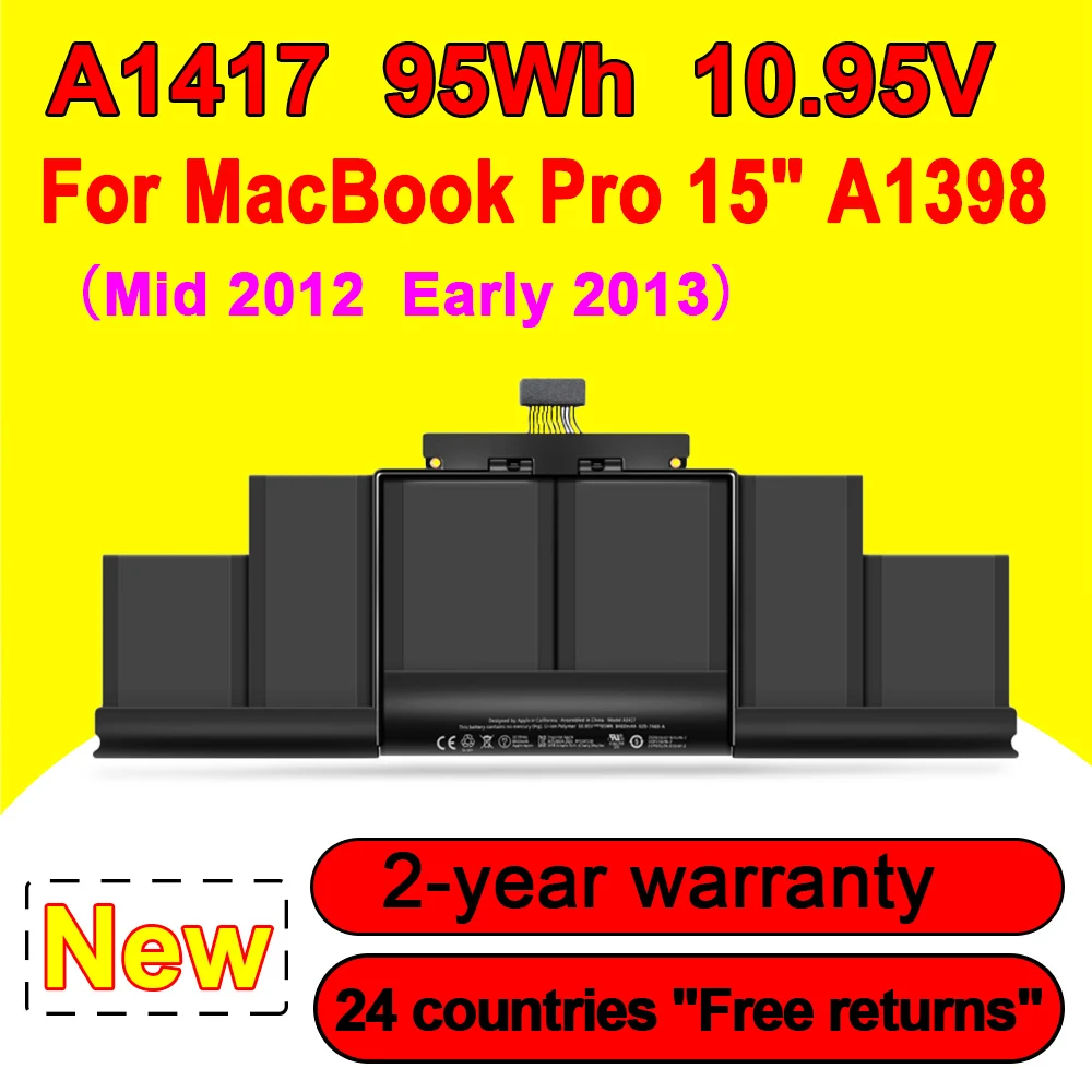 NEW Laptop Battery A1417 For MacBook Pro 15" A1398 Mid 2012 Early 2013 Version MC975LL/A MC976LL/A 10.95V 95Wh 8460mAh
NEW Laptop Battery A1417 For MacBook Pro 15" A1398 Mid 2012 Early 2013 Version MC975LL/A MC976LL/A 10.95V 95Wh 8460mAh
