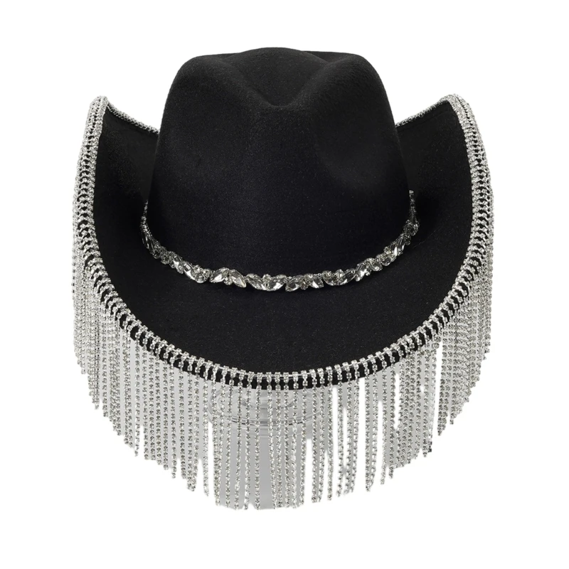 

Sparkling Cowboy Hat Tassels Crystal Wild for Bachelorette Party Disco Crystal Cowboy Hat Disco Hat for Actor Actress