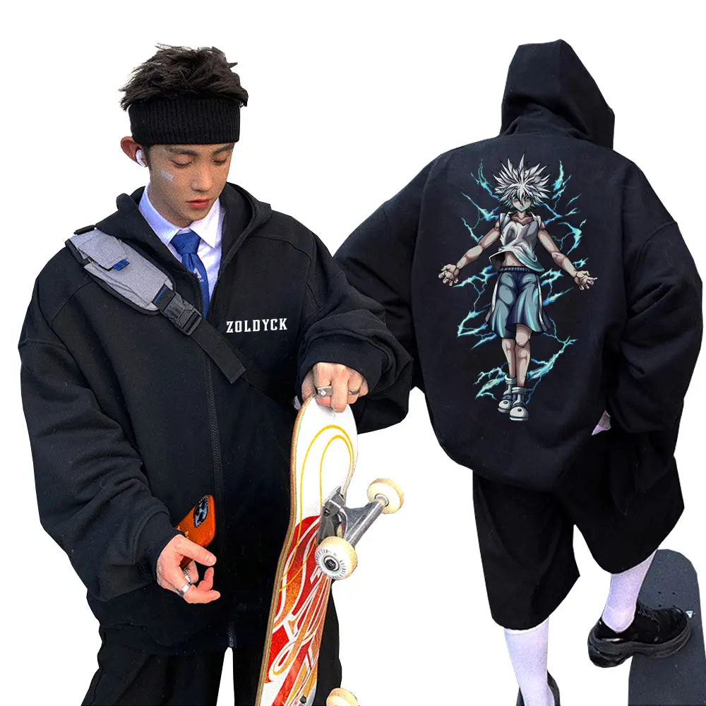 

Japanese Anime Hunter X Hunter Killua Zoldyck Graphic Zipper Hoodie Men's Manga Vintage Zip Up Jacket Male Eu Size Sweatshirts