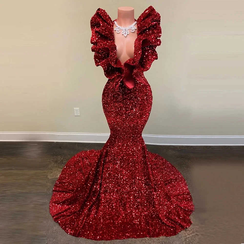 2024 Sexy Ruffles V-Neck Cocktail Vestidos De Fiesta Shiny Sequins Mermaid Sleevesless Zipper Back Fashion Prom Evening dress
2024 Sexy Ruffles V-Neck Cocktail Vestidos De Fiesta Shiny Sequins Mermaid Sleevesless Zipper Back Fashion Prom Evening dress