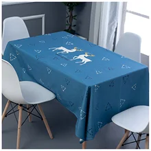 

Cotton Linen Tablecloths, Waterproof Table Covers Two Deer Blue Dining Table Coffee Table Deco