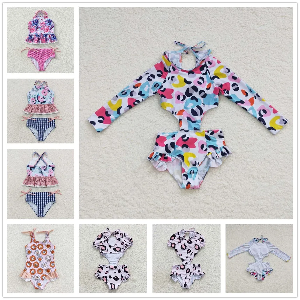 

2​023 New Update RTS NO MOQ Kids Floral Bathing Suits Summer Toddler Girls Swimwear Baby Swimsuits Summer