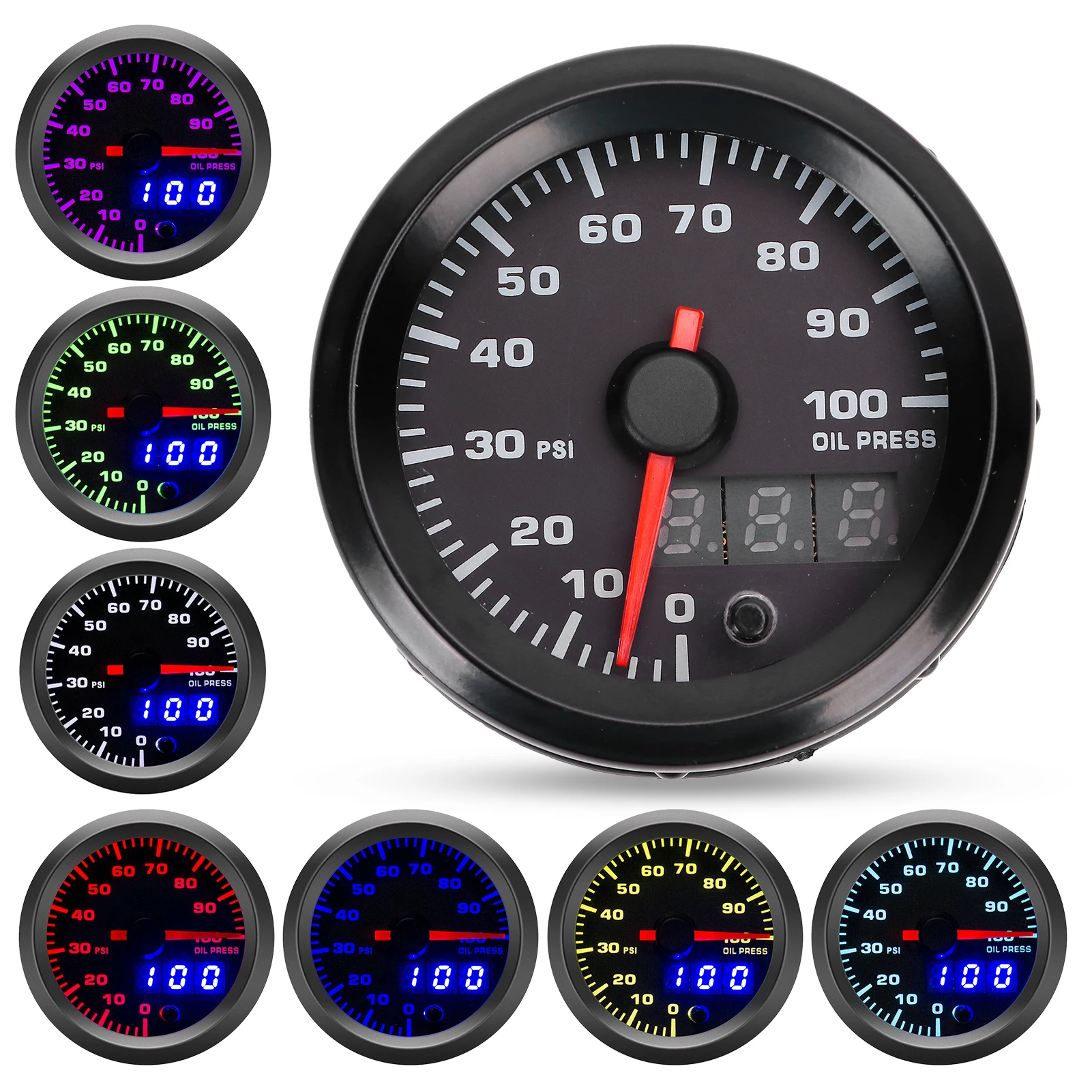 12V 2in Oil Pressure Gauge 0-100PSI Meter 7 Colors LED Display with Sensor Universal for Car
12V 2in Oil Pressure Gauge 0-100PSI Meter 7 Colors LED Display with Sensor Universal for Car