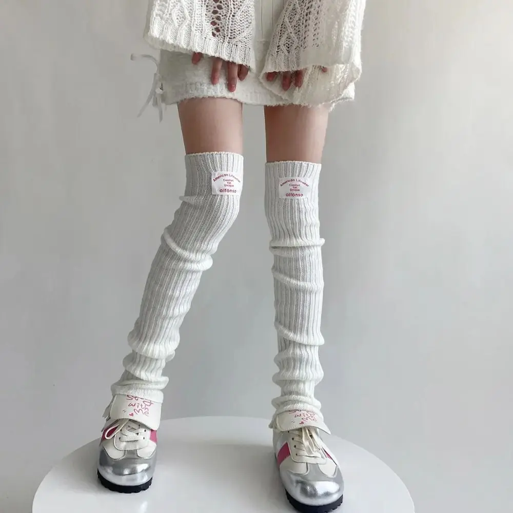 

Autumn Winter JK Lolita Leg Warmers New Solid Color Y2k Girls Knitted Foot Cover Fashion Knee High Socks Thigh High Stockings