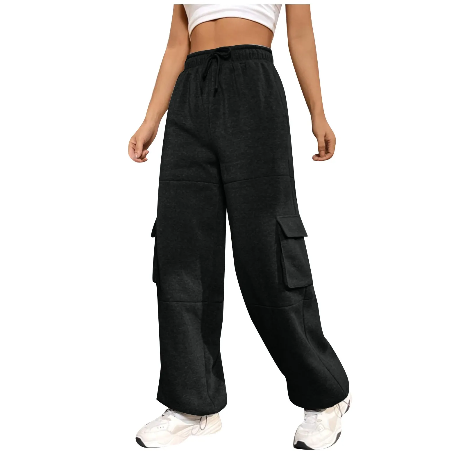 

Женские базовые спортивные Прямые защитные брюки с несколькими карманами и эластичным поясом