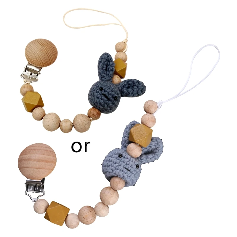 

Baby Pacifier Clip Nursing Soother Holder Wooden Beads Crochet Rabbit Teether Chain Clip DIY Nipple Holder Leash Strap