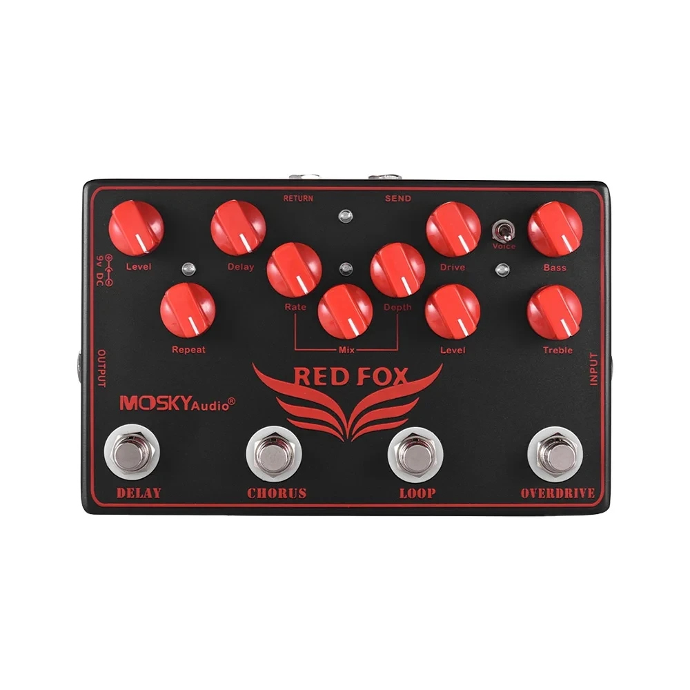 

MOSKY RED FOX Overdrive Pedal Reverb Loop Station Musical Instruments Bass Pedal Clip Accessory Guitar Parts Effector 4-in-1