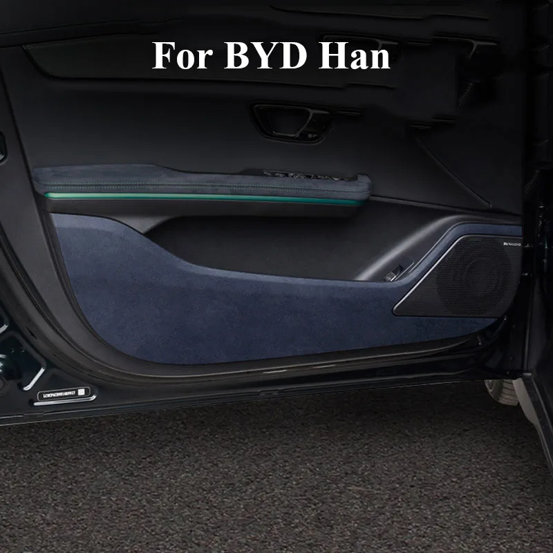 

4Pcs Car Door Anti Kick Protection Pad Panel For BYD Han DMI EV 2023 2022 2021 Alcantara Suede Auto Doors Anti-Dirty Trim