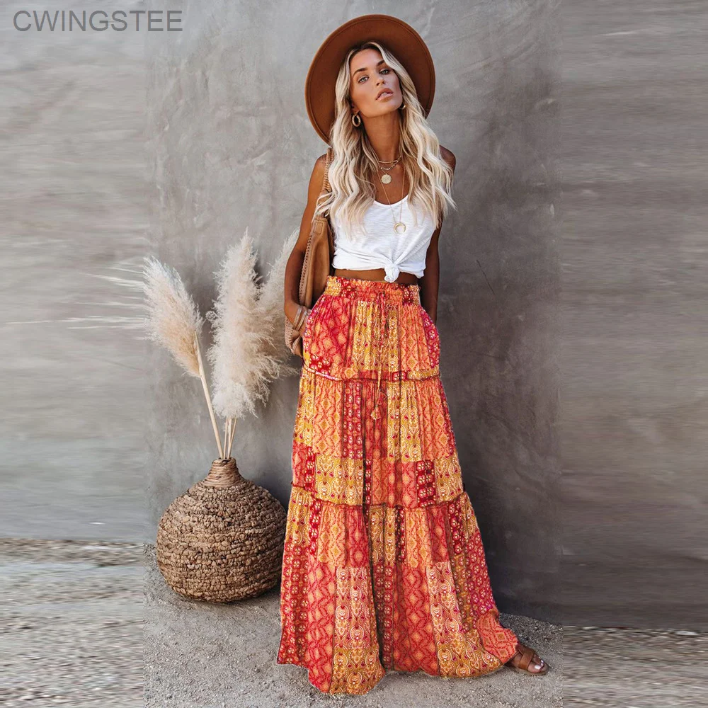 Summer High Waist Long Printed A-Line Skirt Floral Skirt Women Casual Beach Faldas Female Boho Elastic Waist Holiday Maxi Skirts
Summer High Waist Long Printed A-Line Skirt Floral Skirt Women Casual Beach Faldas Female Boho Elastic Waist Holiday Maxi Skirts