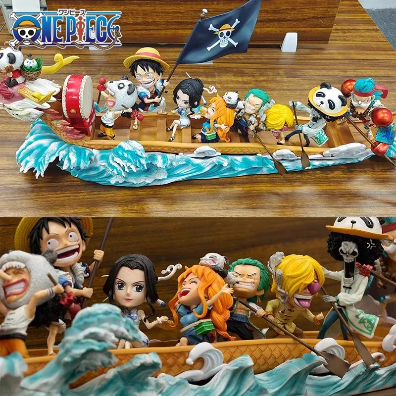 

New One Piece Luffy Roronoa Zoro Nami Rowing A Dragon Boat Figure Sanji Tony Chopper Usopp Nico Robin Model Figurine Gift Toys