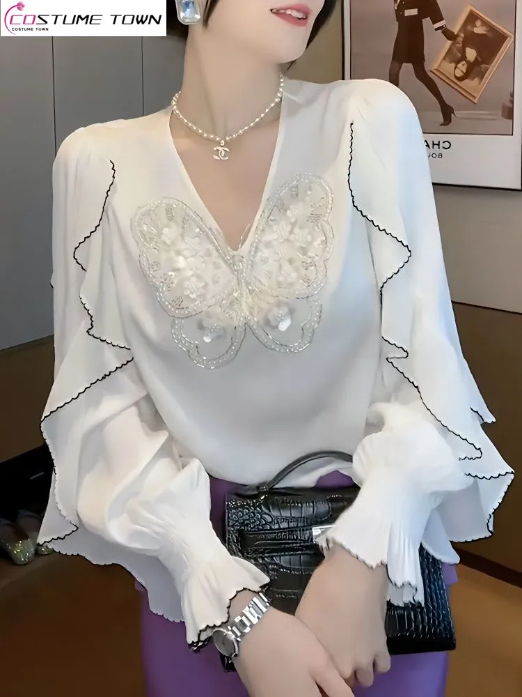 Fashionable Butterfly Sequin Top Spring and Summer New Super Immortal Age Reducing Slimming and Elegant Women's Shirt
Fashionable Butterfly Sequin Top Spring and Summer New Super Immortal Age Reducing Slimming and Elegant Women's Shirt