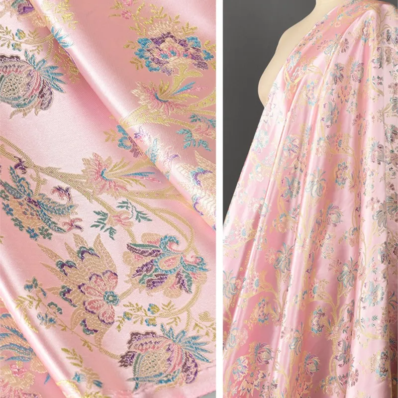 

Rattan Flower Cluster Jacquard Weave Tapestry Satin Fabric Pink Little Meilan Cheongsam Vest Imitation Song Dynasty Brocade