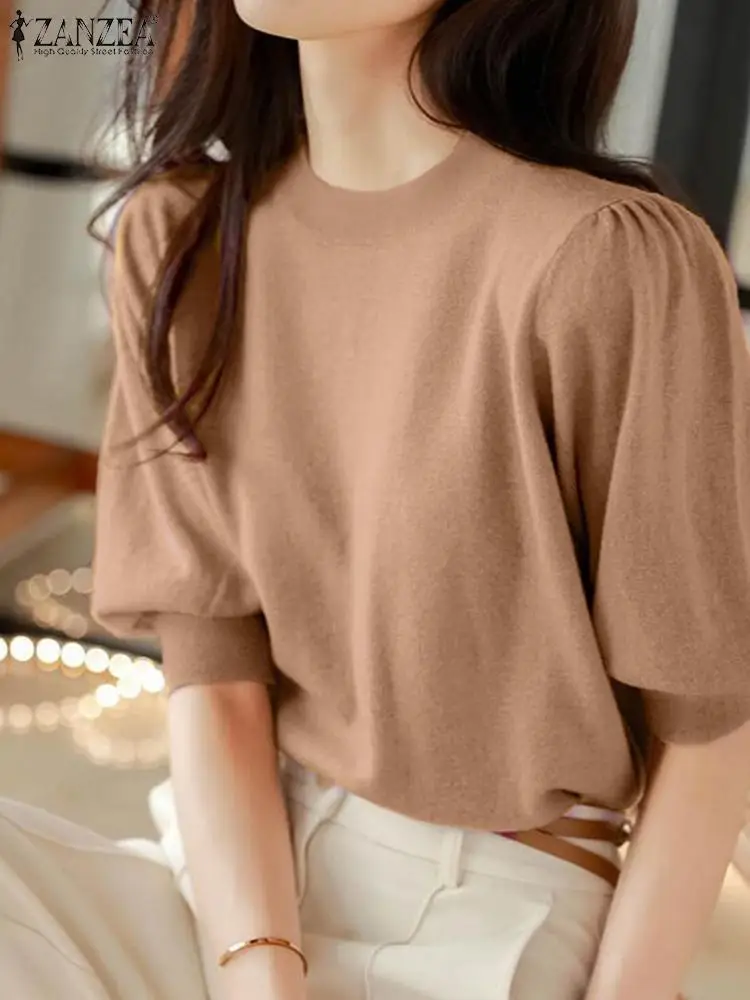 Элегантные женские трикотажные топы ZANZEA с круглым вырезом и коротким рукавом, летняя однотонная блузка, модная повседневная свободная офисная рубашка, женские блузки
Элегантные женские трикотажные топы ZANZEA с круглым вырезом и коротким рукавом, летняя однотонная блузка, модная повседневная свободная офисная рубашка, женские блузки