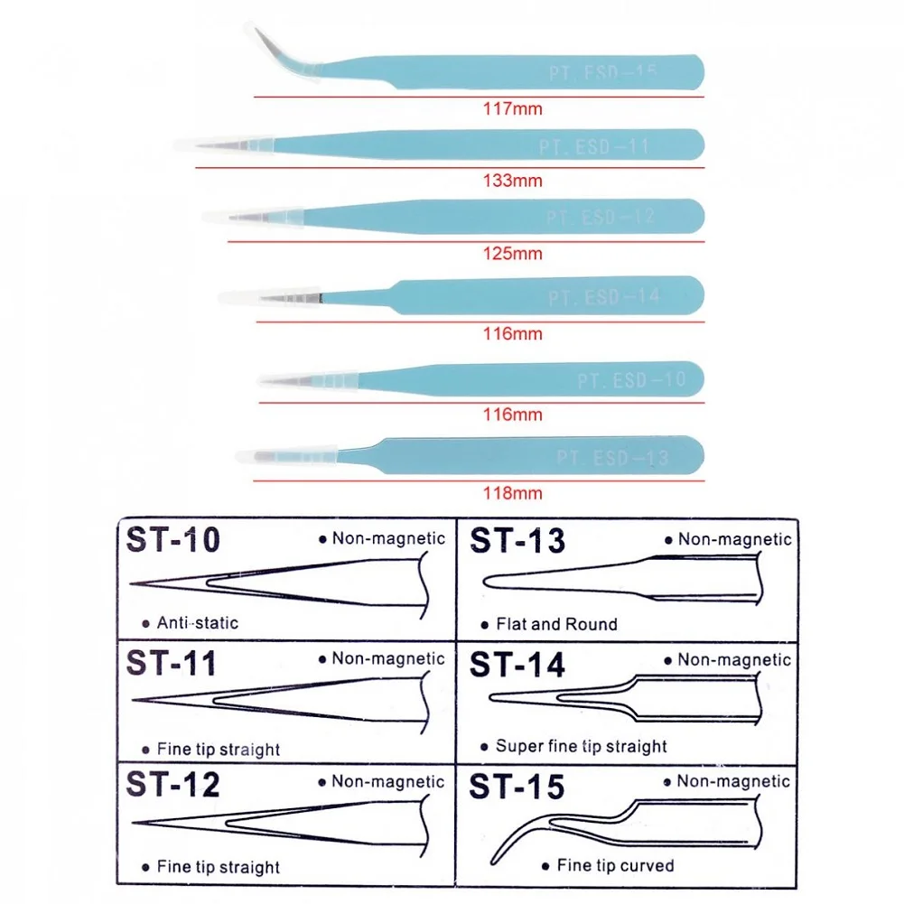 6 Pcs Anti-Static Stainless Steel Tweezers Kit Industrial Curved Straight Tweezers Multifunction Precision Instrument Hand Tools
6 Pcs Anti-Static Stainless Steel Tweezers Kit Industrial Curved Straight Tweezers Multifunction Precision Instrument Hand Tools