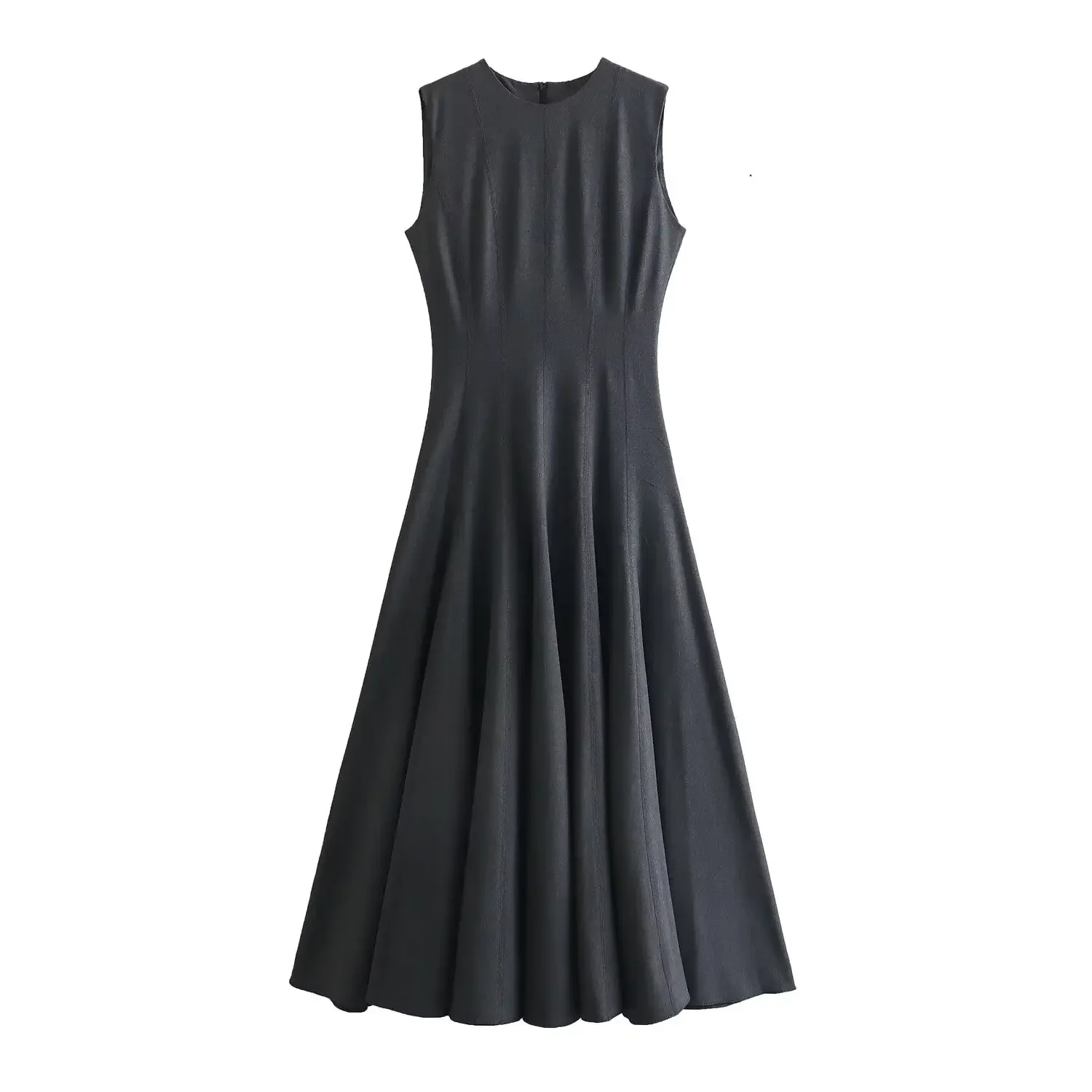 

Maxdutti весеннее английское минималистичное серое плиссированное платье без рукавов женское 2024 офисное женское облегающее Повседневное платье миди