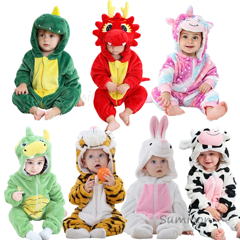 

Baby Romper Winter Kigurumi Dinosaur Costume For Girl Boy Toddler Animal Jumpsuit Infant Clothes Pyjama Kids Overalls ropa bebes