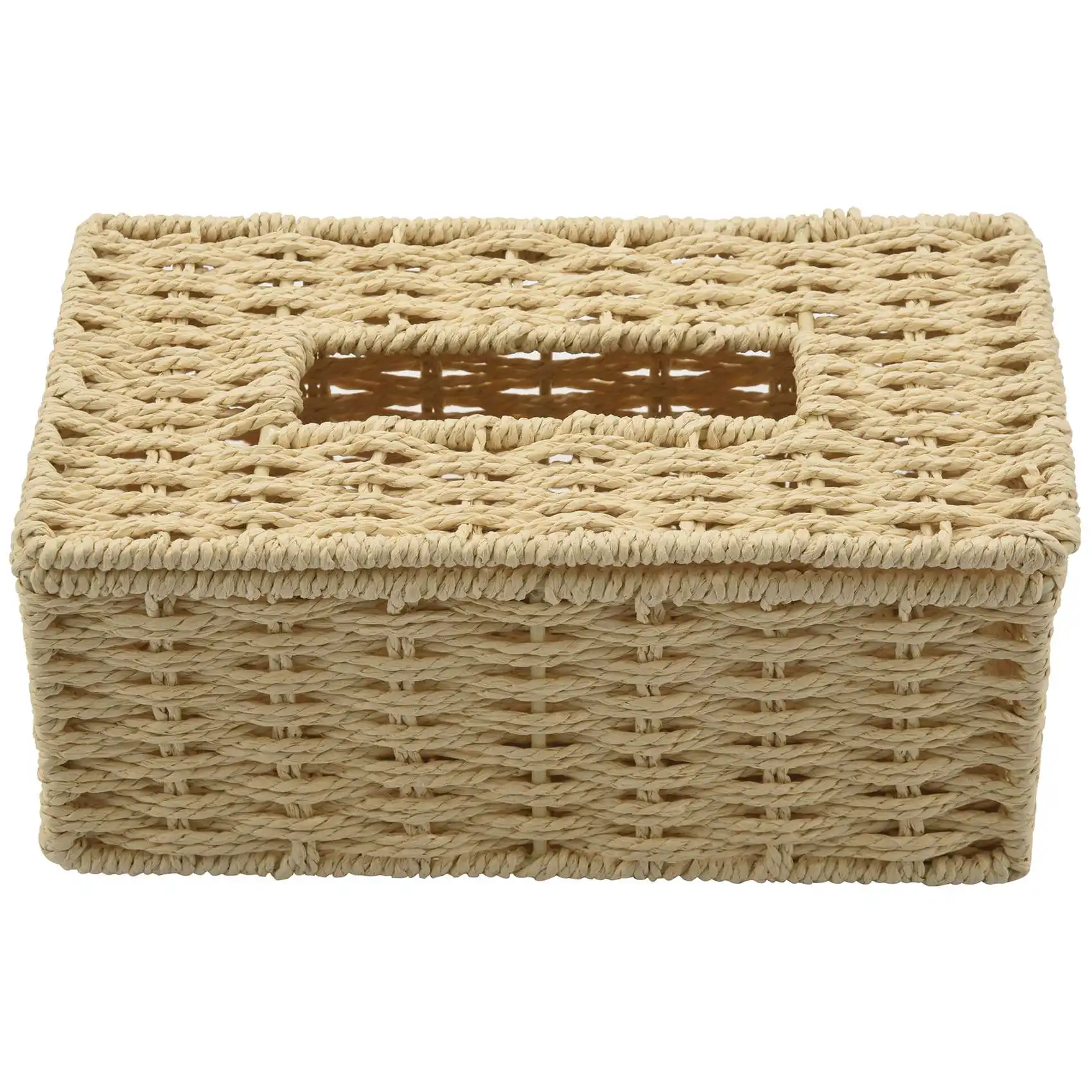 

Rattan Tissue Box Vintage Napkin Holder Case Clutter Storage Container Cover Living Room Desk Decoration (Beige)