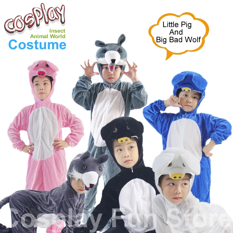 

Big Bad Wolf Three Little Pigs Kids Party Cosplay Costume Animal Cartoon Jumpsuits Children's Stage Drama Performance Clothing