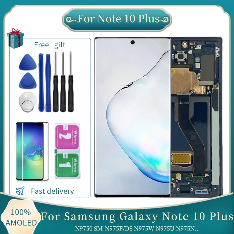 

AMOLED For SAMSUNG Galaxy Note 10 Plus LCD Display With Frame N975F N975W N975N N975U N9750 Touch Screen Digitizer Replacement