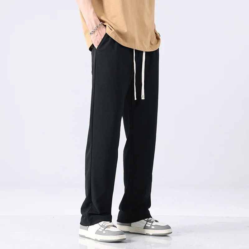 

Spring Summer Men Streetwear Wide-leg Pants Korean Straight Baggy Jogger Elastic Waist Student Trousers Male Black Khaki