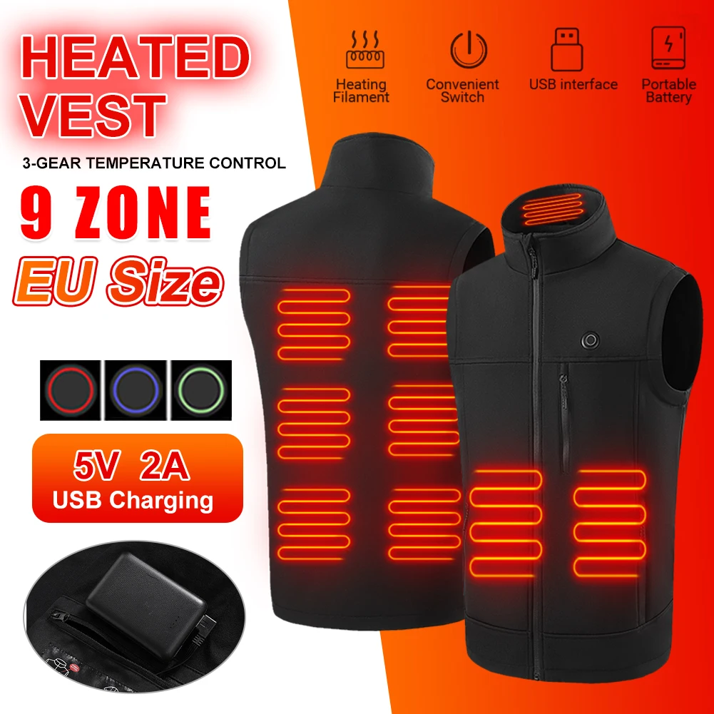 9 Areas Heated Vest for Men USB Powered 3 Gear Temperature Control Stand Collar Winter Warm Vest for Outdoor Hiking Camping
9 Areas Heated Vest for Men USB Powered 3 Gear Temperature Control Stand Collar Winter Warm Vest for Outdoor Hiking Camping