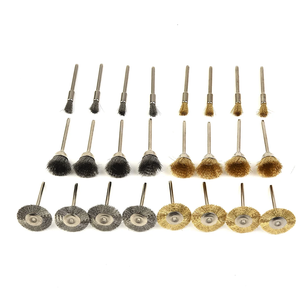 

Rotary Tools Kit Angle Shank Set Cleaning Grinding Wire wheel brush Rust Metal 24pcs Brass Polishing Accessories
