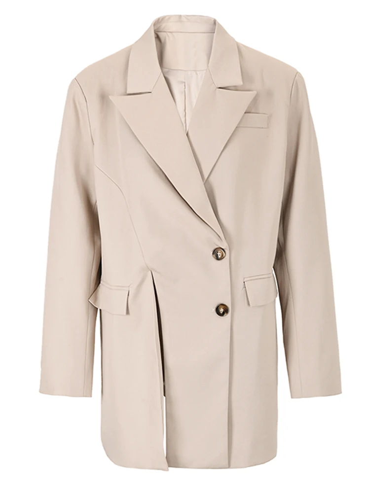 

[EWQ] Women Apricot Irregular Slit Big Size Blazer Long Sleeve Loose Fit Jacket Fashion Tide Spring 2024 Autumn Coats 7AB368