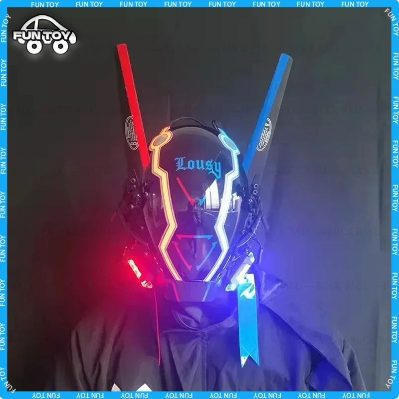 

New Cyberpunk Samurai Helmet Mask Robot Tech Shinobi Special Punk Techwear With Led Light Cosplay Mask Toys For Adult Kids Gifts
