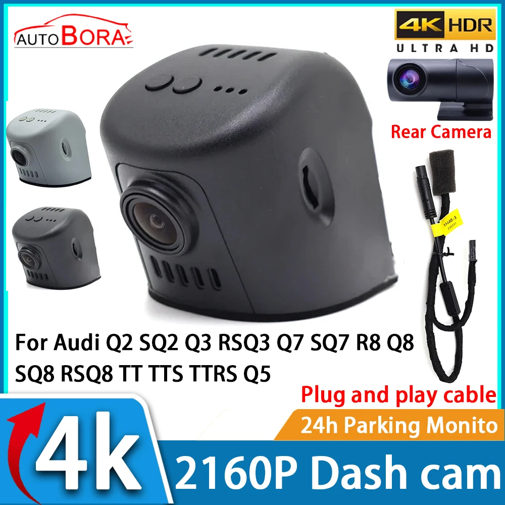 

AutoBora Автомобильный видеорегистратор с ночным видением UHD 4K 2160P, видеорегистратор для Audi Q2 SQ2 Q3 RSQ3 Q7 SQ7 R8 Q8 SQ8 RSQ8 TT TTS TTRS Q5