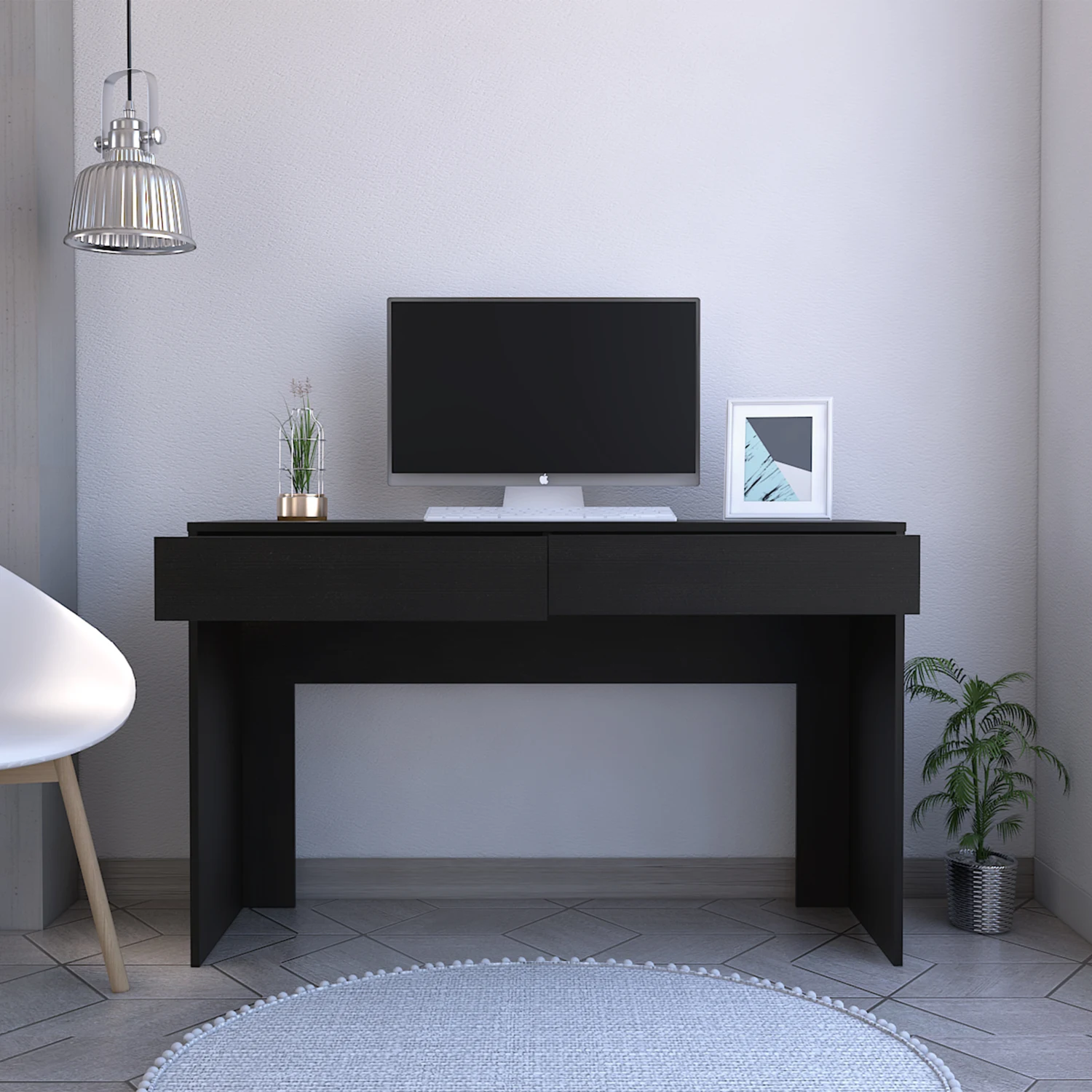 

Modern Black Wengue Meridian 2-Drawer Computer Desk With Sleek Design and Ample Storage Space For Home Office and Study Room des