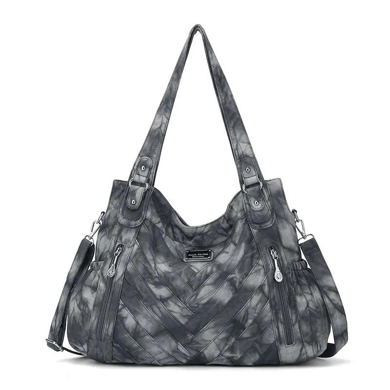

Angelkiss Fashion Women's Bag Hobo Handbag Tie-Dye Top-handle Bag Large Tote Pleated Satchel PU Shoulder Bag Front Pockets Bag