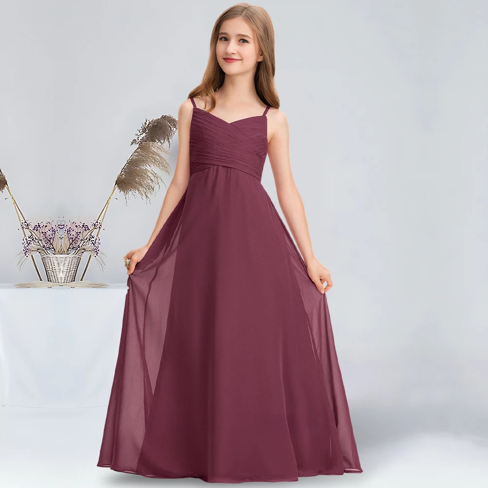 

A-line Sweetheart Floor-Length Chiffon Junior Bridesmaid Dress Mulberry Flower Girl Dress Teen Dresses For Special Occasions