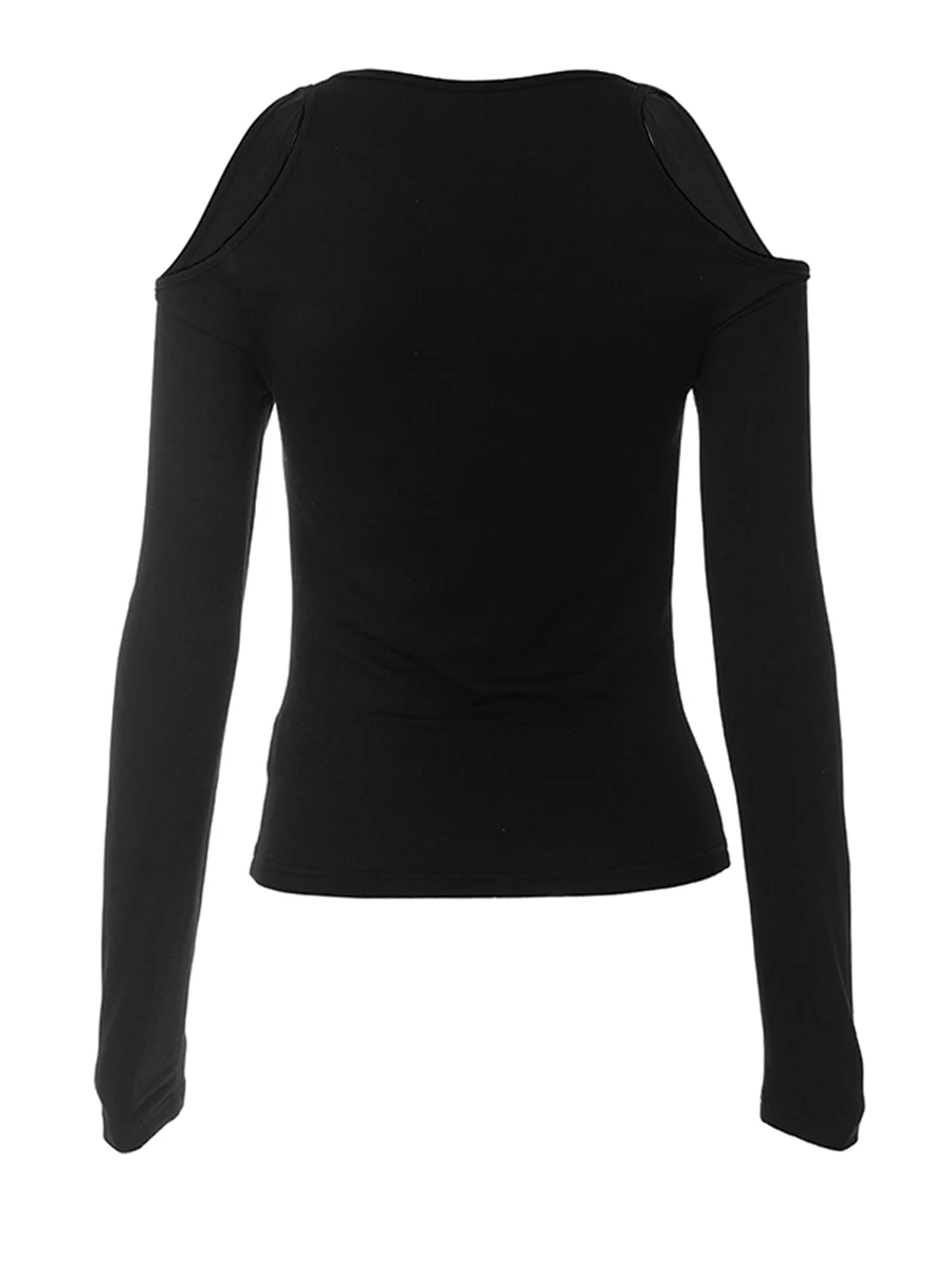 

Женский топ с открытыми плечами и длинным рукавом, Облегающая рубашка с квадратным вырезом, однотонная Базовая футболка, Осенний Повседневный укороченный топ